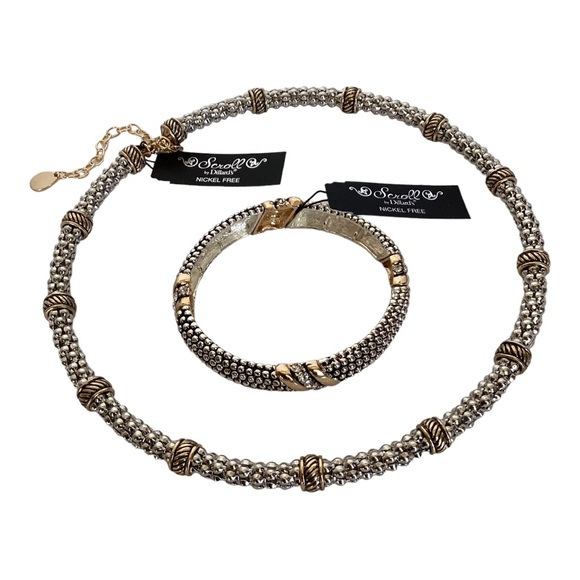 Scroll Gold And Silver Tone Link Stretch Bracelet Petite White Crystal Accents - Picture 13 of 14